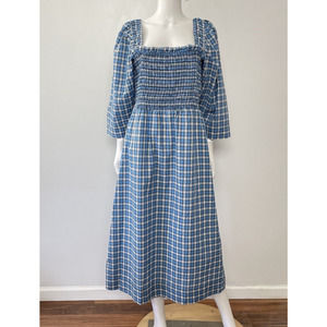 Ganni Blue and White Checkered Midi Dress